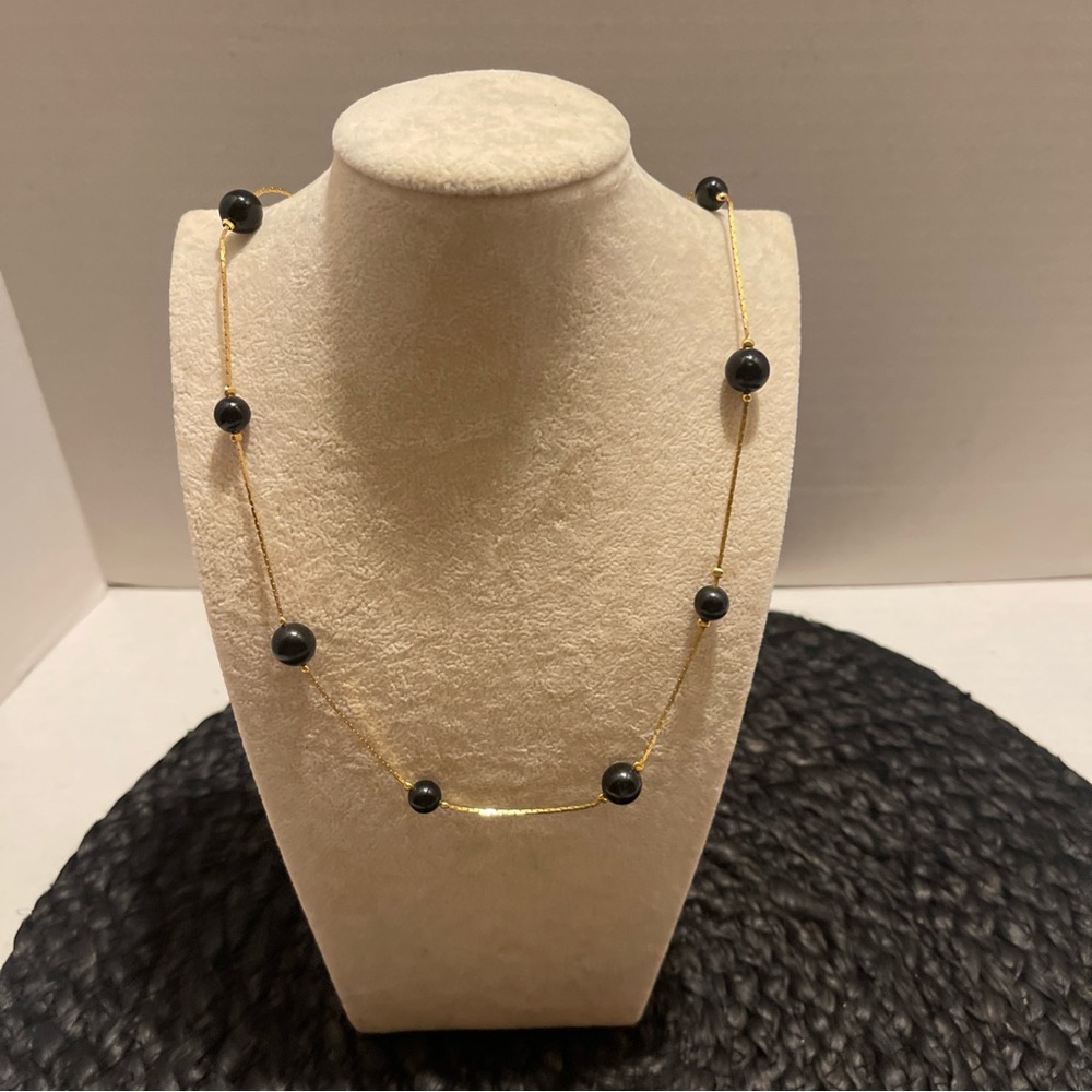 Vintage Trifari Gold tone Chain Necklace with Black Bead Accents 24” - Picture 3 of 8